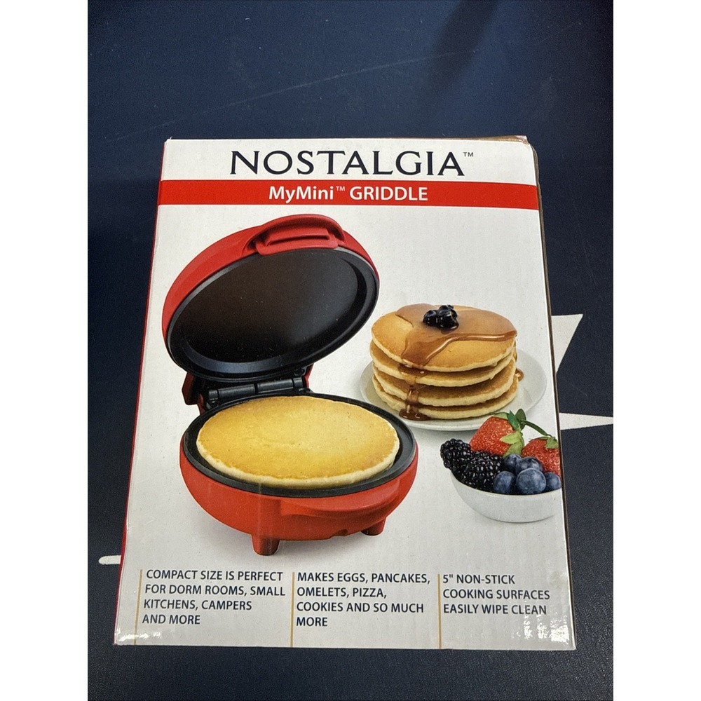 Nostalgia My Mini 5" Griddle Eggs Burgers Pancakes (Red) Nonstick Surface NEW!!!